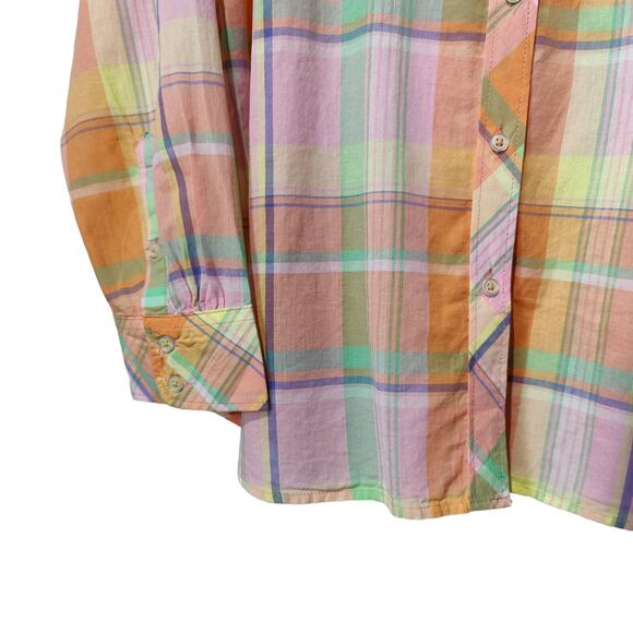 NWT Talbots Women's Sz XL Peach Pastel Plaid Button Up Shirt Lightweight Spring - Picture 3 of 4